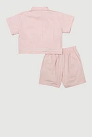 Girls Sequin Trim Button Front Shirt and Shorts, Pink,