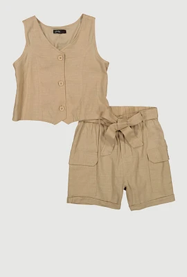 Girls Button Front Vest and Cargo Shorts,
