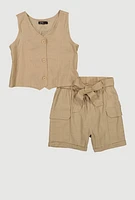 Girls Button Front Vest and Cargo Shorts,