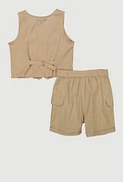 Girls Button Front Vest and Cargo Shorts,