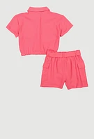 Girls Faux Drawstring Shirt and Cargo Shorts, Pink, Size 14-16