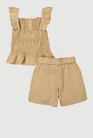 Girls Mineral Wash Peplum Top and Cargo Shorts,