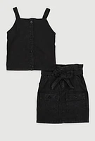 Girls Button Front Top with Cargo Skirt, Black, Size 14-16