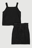 Girls Button Front Top with Cargo Skirt, Black, Size 14-16
