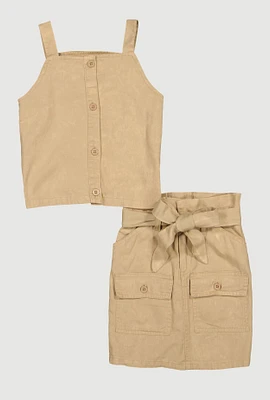 Girls Button Front Top with Cargo Skirt,