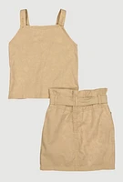 Girls Button Front Top with Cargo Skirt,