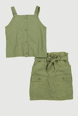 Girls Button Front Top with Cargo Skirt,