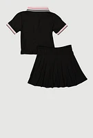 Girls B Initial Chenille Embroidered Polo Shirt and Skirt, Black, Size 10-12