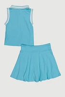 Girls Chenille Initial A Patch Polo Tee and Skort, Blue, Size 7-8