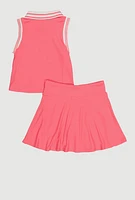 Girls Chenille Initial A Patch Polo Tee and Skort, Pink,