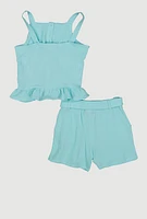 Girls Sleeveless Button Front Ruffle Hem Top and Shorts,