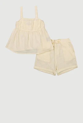 Girls Gauze Knit Smocked Top and Shorts,