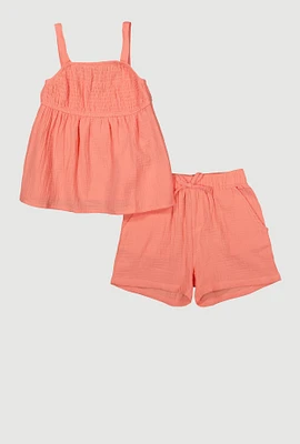 Girls Gauze Knit Smocked Top and Shorts,