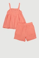 Girls Gauze Knit Smocked Top and Shorts,