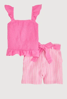 Girls Sleeveless Smocked Top and Striped Shorts,