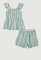 Girls Striped Smocked Peplum Top and Cargo Shorts,