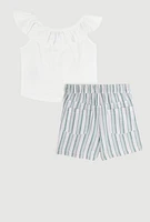 Girls Ruffle Overlay Tie Front Top and Stripe Skort, Multi, Size 14-16