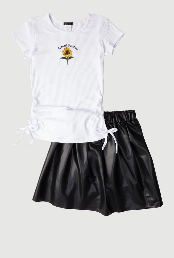 Girls Spread Sunshine Tee and Faux Leather Skirt, Multi,