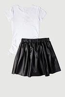 Girls Spread Sunshine Tee and Faux Leather Skirt, Multi,