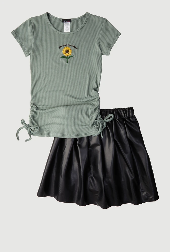 Girls Spread Sunshine Tee and Faux Leather Skirt,