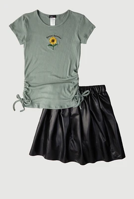 Girls Spread Sunshine Tee and Faux Leather Skirt,