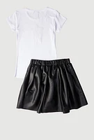 Girls Rhinestone Fringe Star Top and Faux Leather Skirt, Multi, Size 14-16