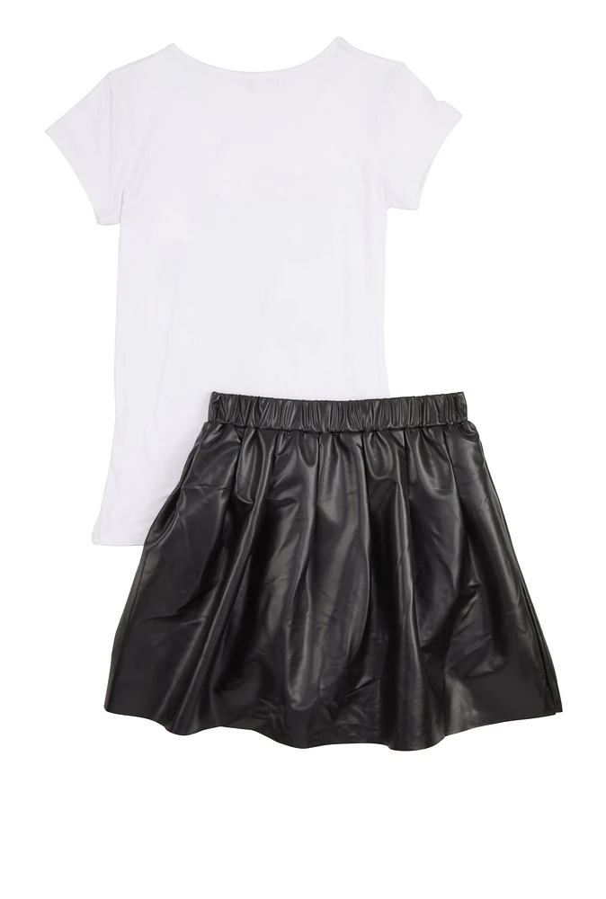 Girls God Above All Else Tee and Pleated Skirt, Black, Size 7-8