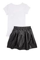 Girls God Above All Else Tee and Pleated Skirt, Black, Size 10-12