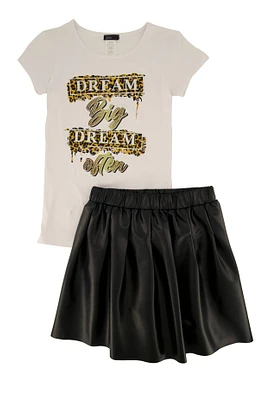 Girls Dream Graphic Print Top and Faux Leather Skort, Multi, Size 14-16