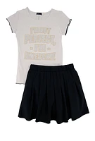 Girls Im Not Perfect Im Awesome Tee and Pleated Skirt, Black, Size 7-8