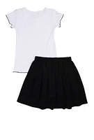 Girls 3D Rhinestone Graphic Top and Pleated Skort, Multi, Size 10-12