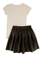 Girls Faith It Till You Make It Tee and Pleated Skirt, Black, Size 10-12