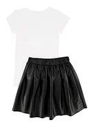 Girls Faith It Till You Make It Tee and Pleated Skirt, Black, Size 7-8