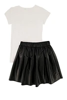 Girls Faith It Till You Make It Tee and Pleated Skirt, Black, Size 14-16