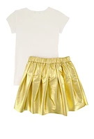 Girls Faith It Till You Make Tee and Pleated Skirt, Yellow,