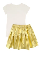 Girls Faith It Till You Make It Tee and Pleated Skirt, Yellow, Size 7-8