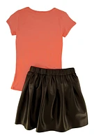 Girls Dream Graphic Top and Faux Leather Pleated Skort,