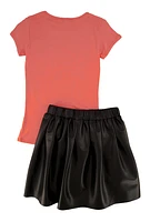 Girls Dream Graphic Top and Faux Leather Pleated Skort, Pink, Size 10-12