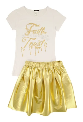 Girls Faith Requires Trust Top and Pleated Skirt, Yellow, Size 7-8