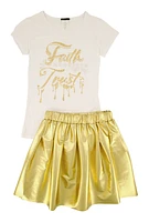 Girls Faith Requires Trust Top and Pleated Skirt, Yellow, Size 7-8