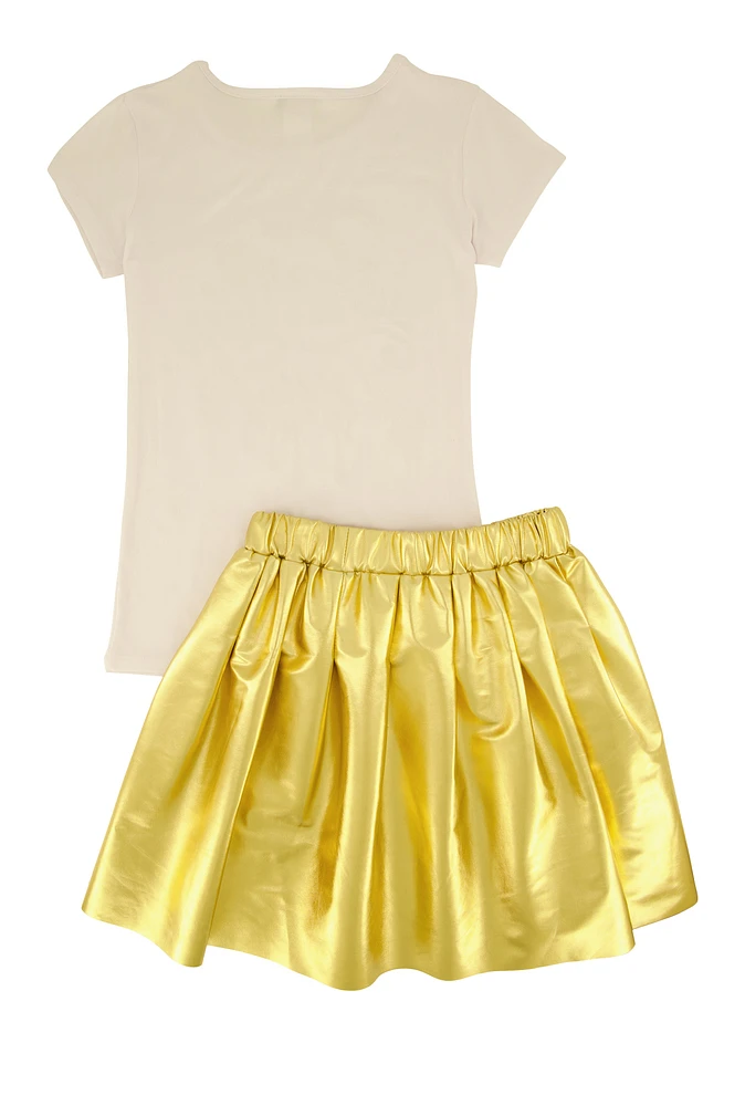 Girls Faith Requires Trust Top and Pleated Skirt, Yellow, Size 7-8