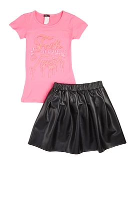 Girls Faith Requires Trust Top and Pleated Skirt, Pink, Size 14-16