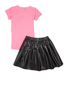 Girls Faith Requires Trust Top and Pleated Skirt, Pink, Size 14-16