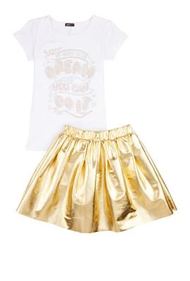 Girls If You Can Dream It You Can Do It Tee and Pleated Skirt, Multi, Size 14-16