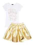 Girls If You Can Dream It You Can Do It Tee and Pleated Skirt, Multi, Size 14-16