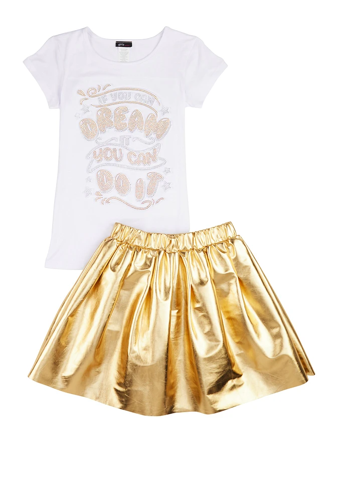 Girls If You Can Dream It You Can Do It Tee and Pleated Skirt, Multi, Size 7-8