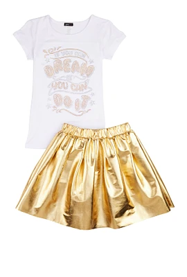 Girls If You Can Dream It You Can Do It Tee and Pleated Skirt, Multi, Size 7-8