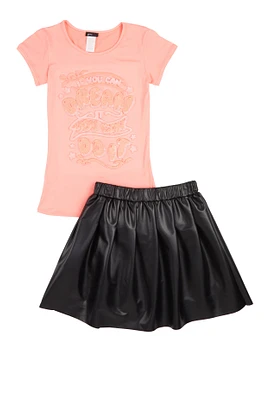 Girls If You Can Dream It You Can Do It Tee and Pleated Skirt, Pink, Size 10-12