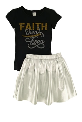 Girls Faith Over Fear Tee and Pleated Skirt,