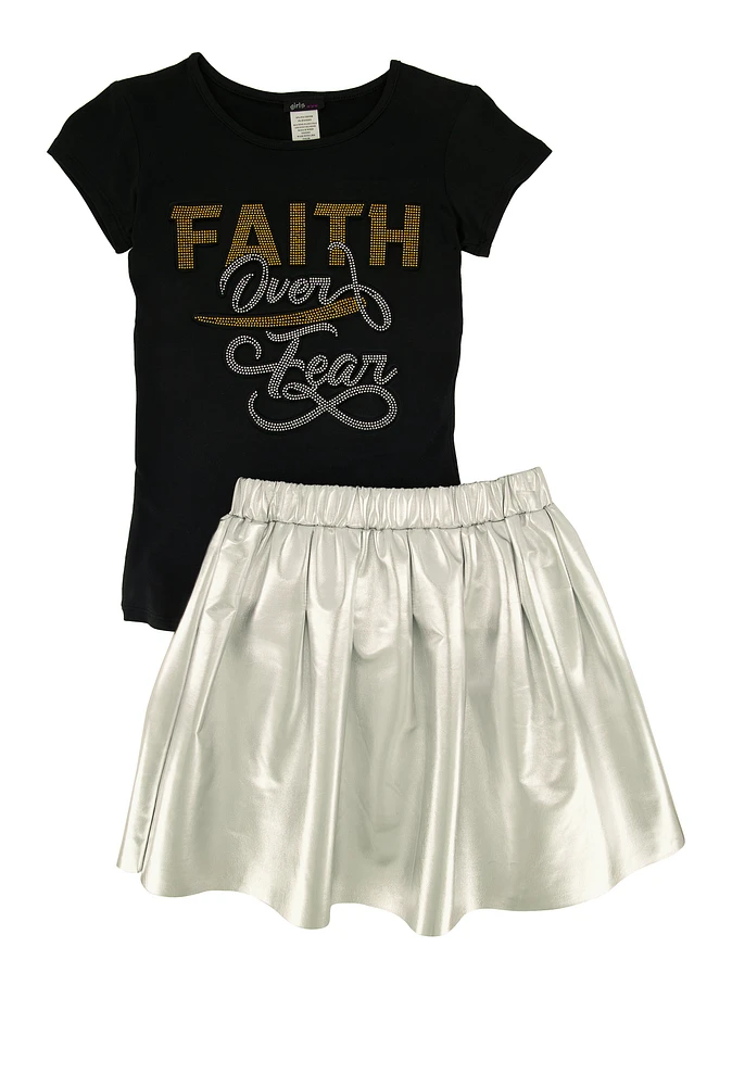 Girls Faith Over Fear Tee and Pleated Skirt, 14-16